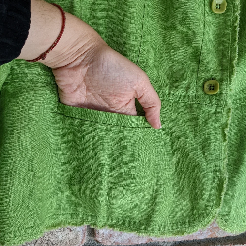 💚 Coldwater Creek 100% Linen Green Lightweight Jacket Large - Picture 6 of 11